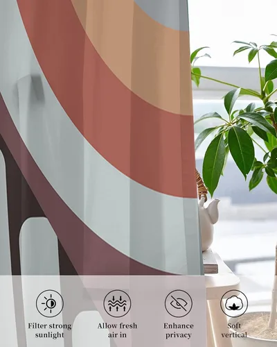 Vista 4 de Rertro - Cortinas traslúcidas abstractas de 45 pulgadas de largo, juego de 2 paneles de cortinas para cocina, dormitorio, sala de estar, puerta