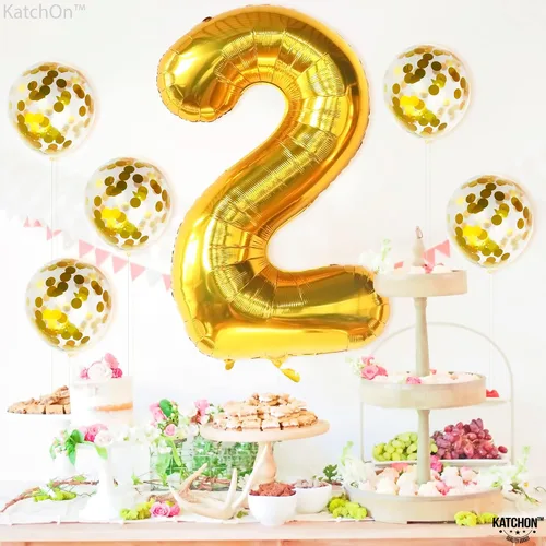 Vista 9 de KatchOn - Globos dorados en forma de números con látex, set de 0 a 9, varios tipos
