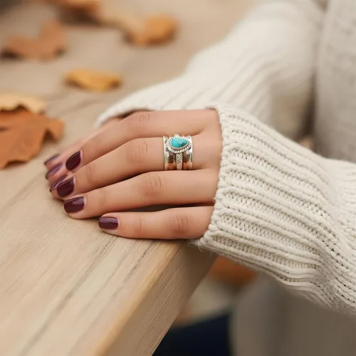 Vista 3 de Anillos de turquesa para mujeres y hombres, chapado en plata de ley, joyería bohemia, vintage, natural, delicada, occidental, anillos de piedra
