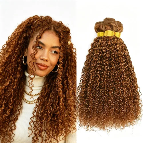 Vista 51 de P4613 Cabello humano rizado onda profunda marrón y paquetes mixtos 8 10 12 P4613 Ombre Marrón-Rubio-DP