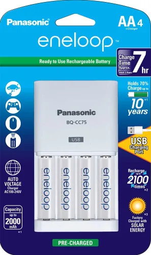 Vista 13 de eneloop Panasonic K-KJ55M3A4BA Cargador Rápido Individual Avanzado de 3 Horas para Baterías y Baterías Recargables Precargadas BK-4MCCA4BA AAA 2100