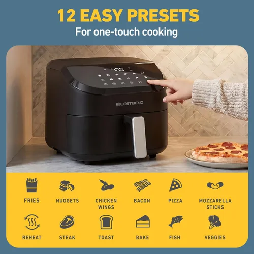 Vista 4 de West Bend Freidora de aire digital de 4.5 cuartos de galón, compacta con 12 preajustes, temperatura ajustable para comidas crujientes rápidas, cesta
