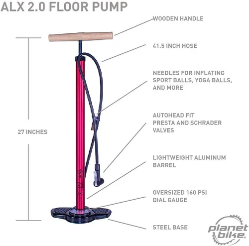 Vista 10 de Planet Bike ALX - Bomba de piso para bicicleta, color rojo