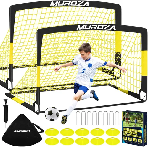 Vista 12 de Portería de fútbol, juego de porterías de fútbol para niños para patio trasero, paquete de 2 redes de fútbol portátiles desplegables con pelota