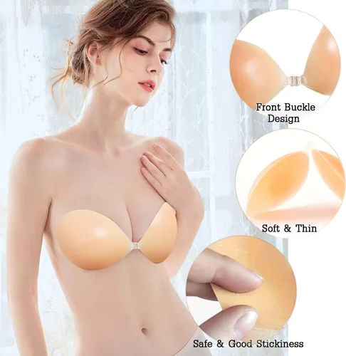 Vista 4 de KISWON Push Up Sticky Adhesive Bra Pasties Nipple Covers Invisible Backless Strapless Bra for Women
