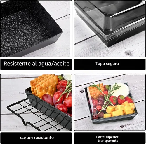 Vista 4 de Ocmoiy - Cajas de charcutería con tapas transparentes, 5 pulgadas, paquete de 50, color negro To Go Paper Food Containers, Disposable Bakery