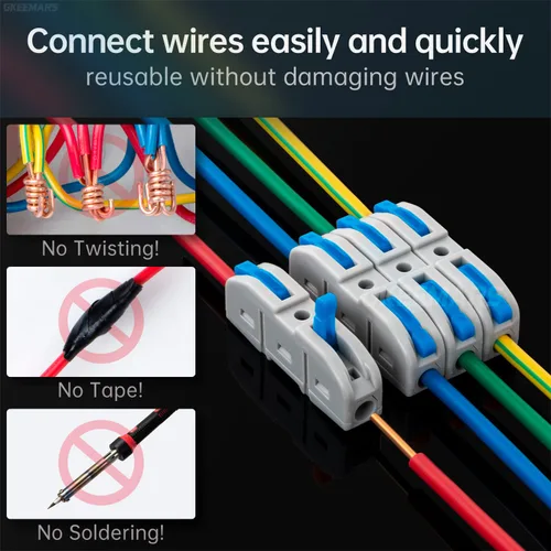 Vista 2 de 20 conectores de alambre, 1 conductor, conectores compactos de empalme de alambre para circuito en línea 24-12 AWG (azul)