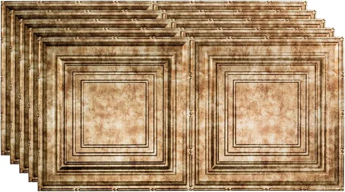 Vista 19 de FASÄDE Panel de techo decorativo de vinilo decorativo de 2 x 4 pies de estilo tradicional / patrón 3 en aluminio cepillado (paquete de 5)