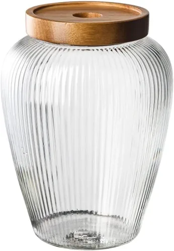 Vista 11 de Tarro de vidrio para dulces Recipiente de almacenamiento de alimentos Tarro para té y granos de café con tapa de madera sellada, 13oz, 400ml
