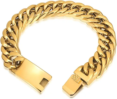 Vista 6 de ROWIN&CO Stainless Steel Curb Cuban Link Bracelets for Men, Black18K Gold PlatedRainbow, Nickel-free, Hypoallergenic Jewelry, Miami Cuban Link Curb
