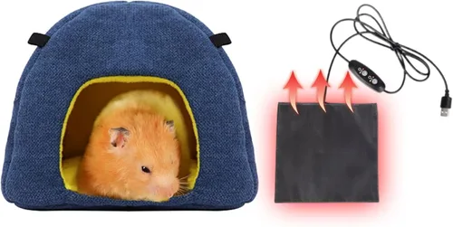 Vista 17 de MANON ROSA Hamster Hideout - Cama de invierno - Acogedora jaula para mascotas, almohadilla térmica y hamaca colgante para animales pequeños