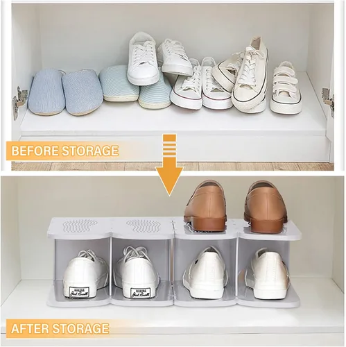 Vista 4 de Zapatero grueso de 6 niveles, organizador de zapatos de combinación gratuita para armario, torre de zapatos independiente, estante ajustable Gris