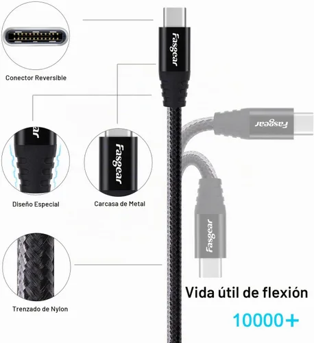 Vista 2 de Fasgear - Cable USB C a Micro USB, negro, 1 pie