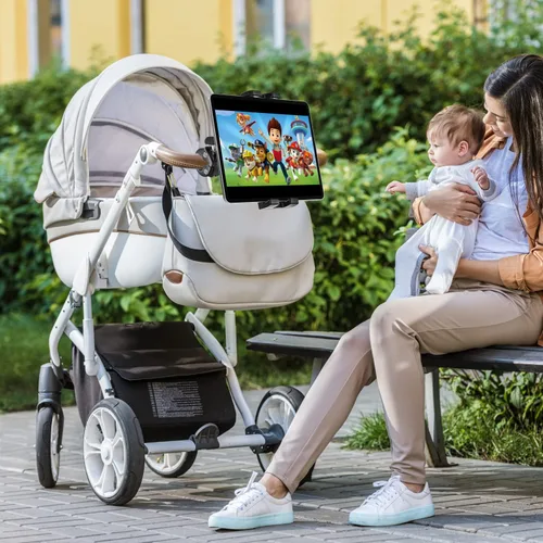 Vista 3 de Soporte para tablet de cochecito para bebé, abrazadera de manillar para scooter, silla de ruedas, bicicleta de gimnasio, equipo de entrenamiento