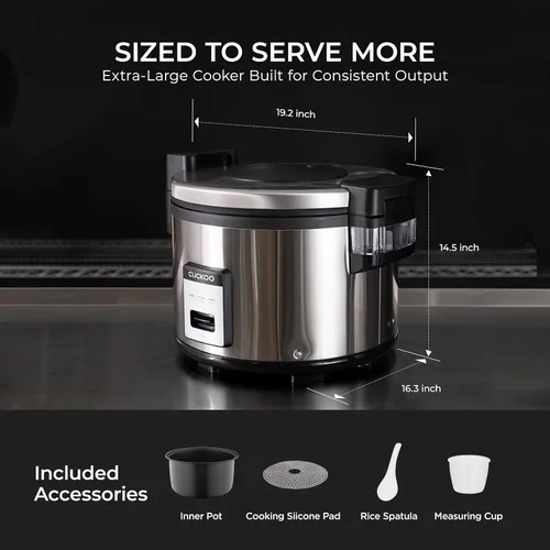 Vista 8 de CUCKOO Arrocera comercial y calentador, olla arrocera extra grande de 30 tazas sin cocer / 60 tazas cocidas, olla industrial profesional de granos