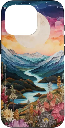 Vista 20 de Boho Chic Floral Moon Mountain Landscape Cute Pastel Design Case for iPhone 17