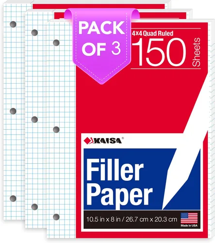 Vista 17 de KAISA Papel para cuaderno de hojas sueltas, rayas universitarias, 300 hojas por papel rayado, 8 x 10.5 pulgadas, 3 agujeros perforados para carpeta