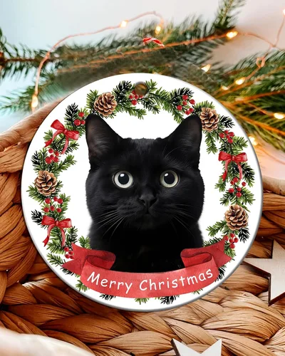 Vista 3 de Adorno de gato negro para árbol de Navidad, regalos para amantes de los gatos para mujeres, Keepasake, adornos de Navidad en liquidación