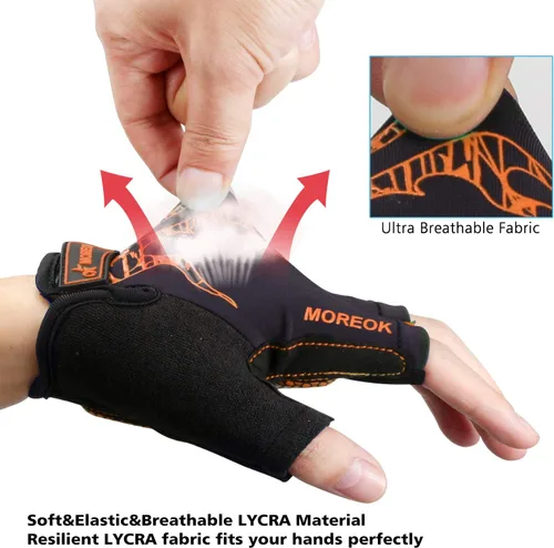 Vista 4 de MOREOK - Guantes para bicicleta de montaña (MTB) y ciclismo de descenso (DH), para hombres, de medio dedo, con almohadilla de gel que absorbe