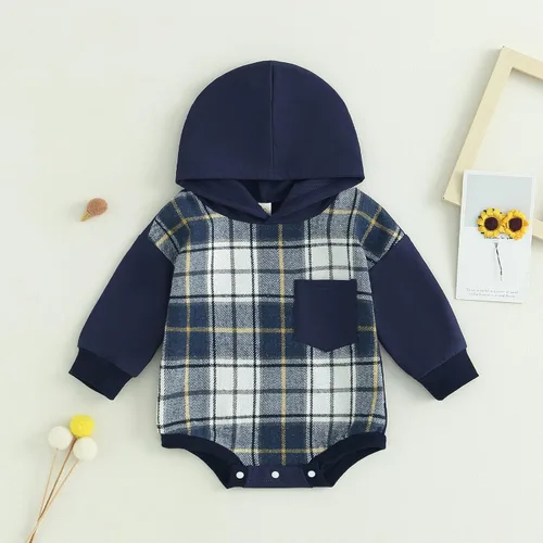 Vista 18 de Twopumpkin Sudadera con capucha a cuadros para bebé niño, mameluco de manga larga con capucha para otoño e invierno