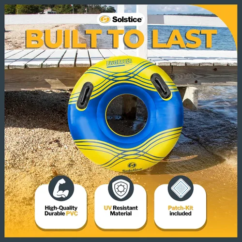 Vista 3 de Solstice Inflatable Tube Float – Heavy-Duty Material with Grab Handles for Pool, Lake & River – Compact with Mesh Base, Cupholders, & Rope – Cooler