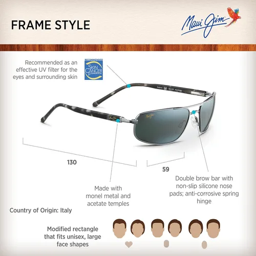 Vista 6 de Maui Jim Mens Kahuna Polarized Rectangular Sunglasses