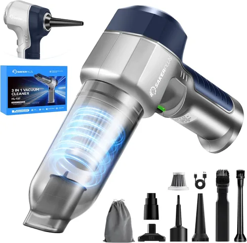 Vista 8 de SakerPlus Aspiradora Mini, Aspirador de Coche 3 en 1 de Alta Potencia, Succión Potente de 15000PA, Aspiradora de Aire y Polvo, 7500mAh, Filtro Dual