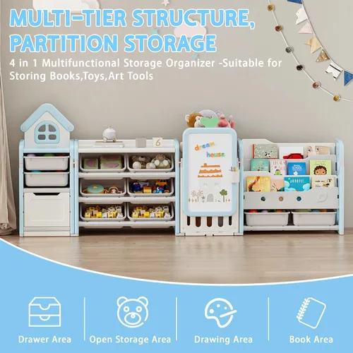 Vista 5 de DEYGIA Organizador plegable de almacenamiento de juguetes para niños con 10 contenedores extraíbles y estantería de 3 niveles, organizador