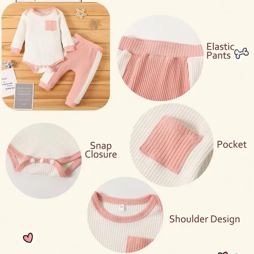 Vista 3 de Enterizo rosa y pantalones de punto para bebé para otoño e invierno