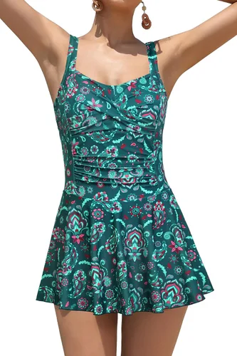 Vista 57 de SHEKINI Traje de baño de una pieza con falda fruncida cruzada para mujer Vestido de baño Traje de baño Albaricoque - Bw