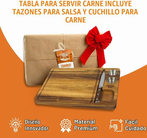 Vista 5 de Yukon Glory Juego de tablas para carne, madera de acacia, tazas de salsa