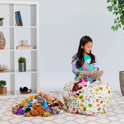 Vista 6 de Posh Creations Funda de puf para niños con almacenamiento para animales de peluche - Organizador de juguetes para niños, Mediano 68.58 cm - Lona
