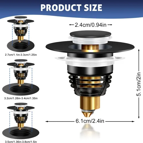 Vista 2 de AURUZA Paquete de 2 tapones universales para lavabo de baño, colador para filtro de drenaje desplegable tipo bala de 1.1 a 1.5 pulgadas, convertidor