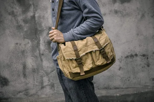 Vista 6 de GOOTIUM Canvas Messenger Bag - Vintage Shoulder Bag Frayed Style Boho Purse