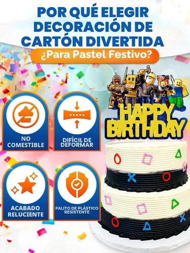 Vista 3 de Decoración para Tarta de Videojuego - Decoración de Tarta de Juego de Cartón Brillante para Jugadores, Diseño Llamativo, Instalación Firme y Fácil