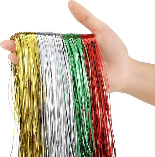 Vista 5 de 8000 piezas de oropel de Navidad, carámbanos de Navidad de oropel plateado, carámbanos de oropel de árbol de Navidad, carámbanos metálicos rojos
