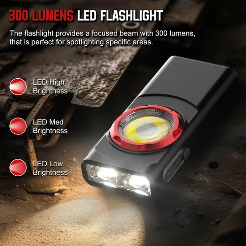 Vista 4 de Linterna EDC recargable Hopedone, linterna LED mini de 700 lúmenes con 8 modos, fuentes de luz duales, linterna magnética con clip, impermeable