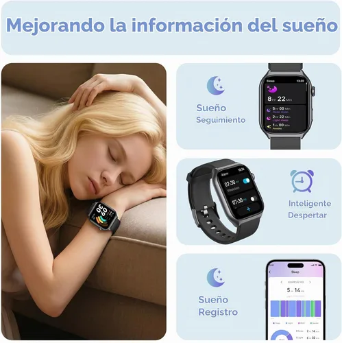 Vista 6 de YMS Reloj inteligente Android para mujer, llamada Bluetooth, compatible con Android e iOS, pantalla HD de 2.0 pulgadas, rastreador de frecuencia