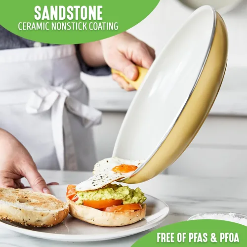 Vista 2 de GreenLife Sandstone Healthy Ceramic - Sartén antiadherente de 10 pulgadas, sin PFAS, apta para lavavajillas, color amarillo