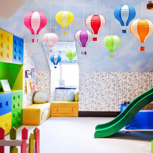 Vista 5 de Juego de linternas de papel colgantes con globos aerostáticos, decoración de fiesta, cumpleaños, boda, Navidad, fiesta, regalo, 12 pulgadas, paquete