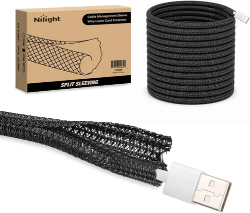 Vista 10 de Nilight - Funda para cable, fundas de gestión de cable de 10 pies - 1/2 pulgada, funda trenzada, telar de alambre autoenvolvente dividido