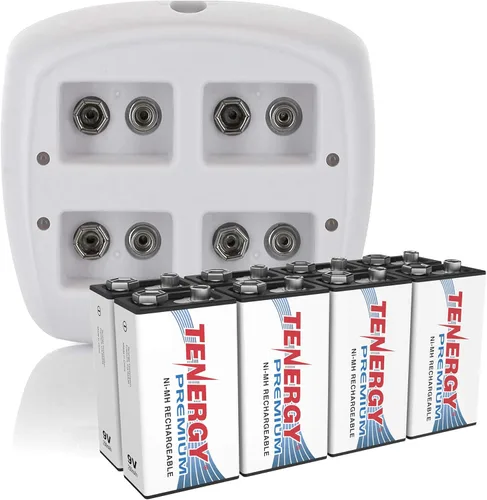 Vista 11 de Tenergy TN136 Cargador inteligente de 4 bahías 9V con 4 piezas 9V Tenergy Centura (baja autodescarga) NiMH 200mah baterías recargables