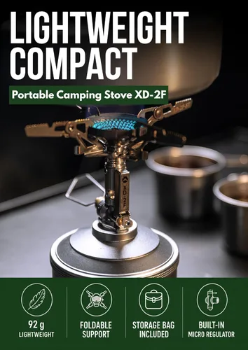 Vista 10 de CAMPINGMOON Estufa portátil compacta plegable con tapa de cartucho con micro regulador con 4Flex con encendedor XD-2F (Plata)