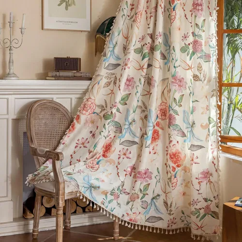 Vista 52 de Cortinas florales de granja semiopacas para sala de estar, de 63 pulgadas de largo, mezcla de lino y algodón, paneles de cortina de ventana cortos