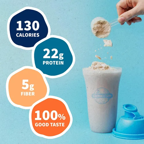 Vista 4 de Garden of Life Proteína de vainilla vegana orgánica en polvo, 0.78 oz de proteína cruda completa a base de plantas y BCAA más probióticos y enzimas