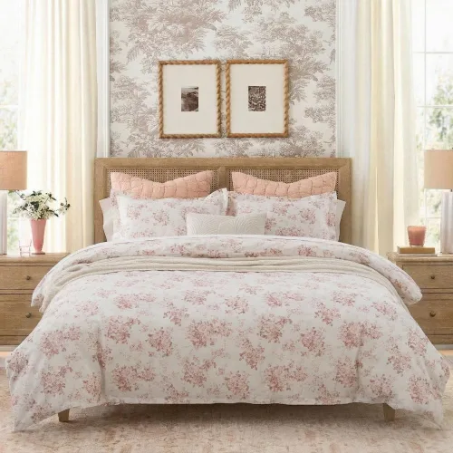 Vista 8 de DAUAOTO Juego de funda de edredón tamaño completo 82"X86" + 2 fundas de almohada, ropa de cama de algodón floral paisley rojo dorado, cierre