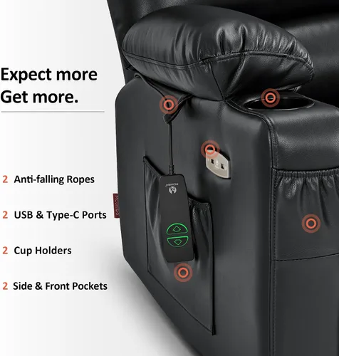 Vista 9 de MCombo Silla reclinable grande para ancianos altos, 7099 Negro
