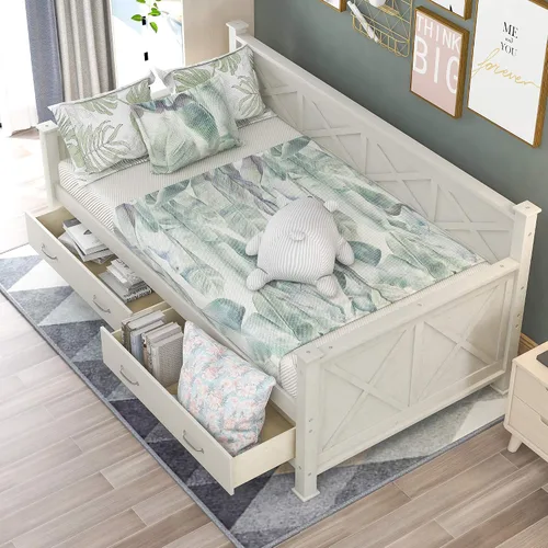 Vista 4 de Bellemave Marco de sofá cama individual con cajones de almacenamiento, plataforma de madera, sofá cama capitán para niños, dormitorio, sala de estar