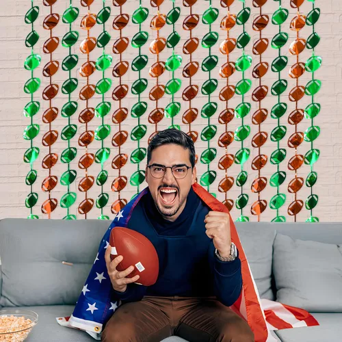 Vista 8 de LOLStar Decoraciones de fiesta de fútbol, paquete de 3 cortinas de flecos de papel de aluminio, 3.3 x 6.6 pies, accesorios de cabina de fotos verde