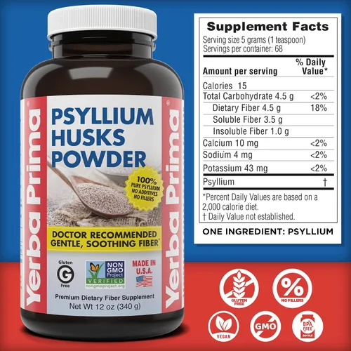 Vista 3 de Yerba Prima Polvo de cáscara de psyllium de 12 onzas (paquete de 2) - Suplemento de fibra natural